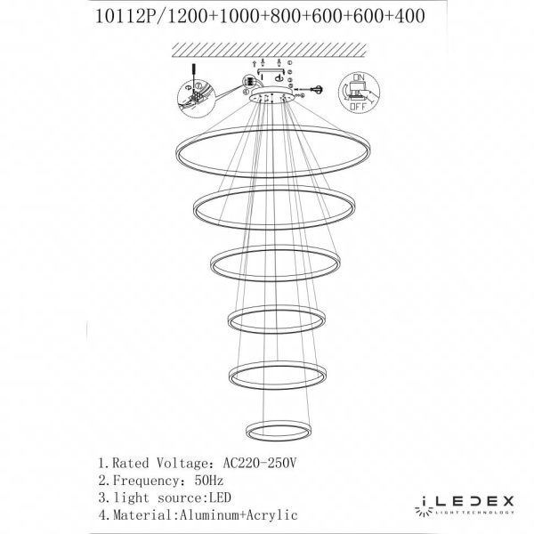 Подвесной светодиодный светильник iLedex Axis 10112P/6-167W-3000K (12/10/8/6/6/4) BR