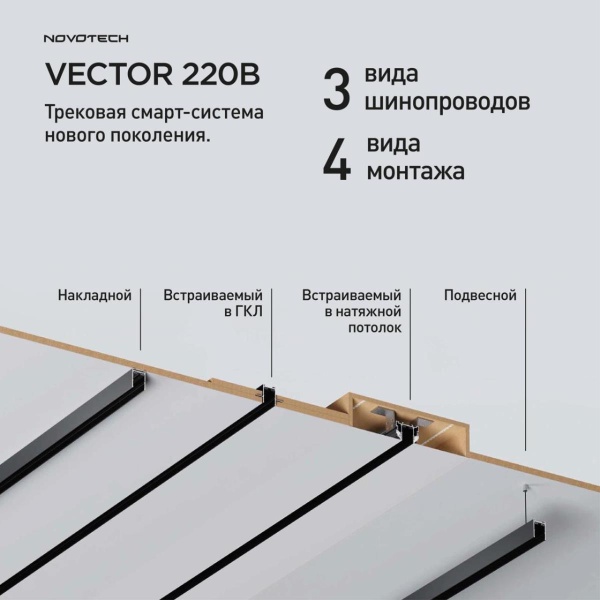 Шинопровод для монтажа в натяжной потолок Novotech VECTOR 135304