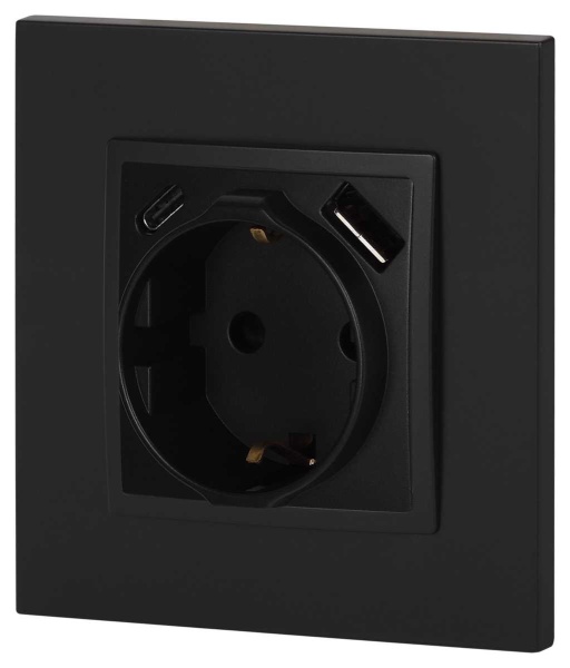 Розетка ЭРА Elegance 14-4108-05 2P+E 16A-250В со шторками с USB type-A+C 5В-3А антрацит Б0067724