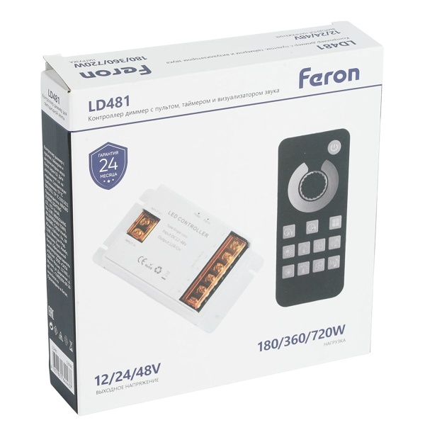 Контроллер диммер с пультом, таймером и визуализатором звука, 12-24-48V Feron LD481 52096