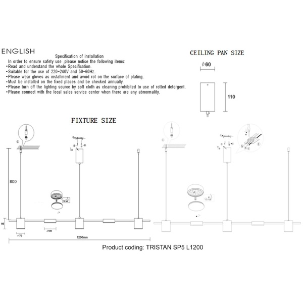 Подвесной светодиодный светильник Crystal Lux Tristan SP5 L1200 Gold