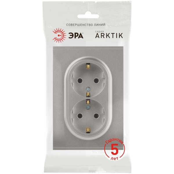 Розетка ЭРА Arktik 16-2104-07 двойная с заземлением 2X2P+E Schuko 16А-250В титан Б0070450