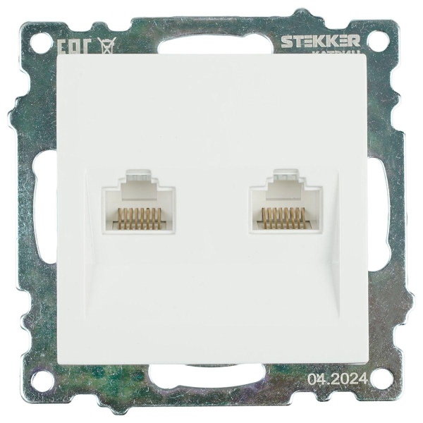 Розетка компьютерная 2-местная RJ-45 (механизм) Stekker GLS00-7109-01 Катрин, белый 50003