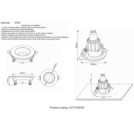 Встраиваемый светильник Crystal Lux CLT 019С90 BL