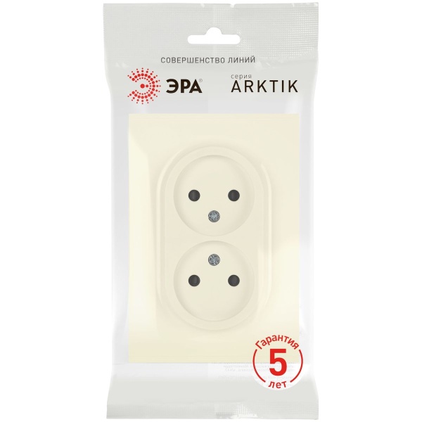 Розетка ЭРА Arktik 16-2107-02 без заземления двойная 2X2P 16А-250В слоновая кость Б0071682