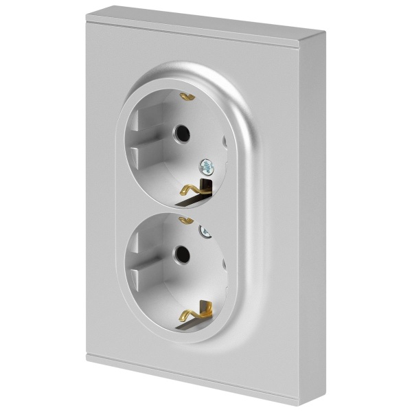 Розетка ЭРА Arktik 16-2105-03 двойная с заземлением 2X2P+E Schuko со шторками 16А-250В алюминий Б0070456
