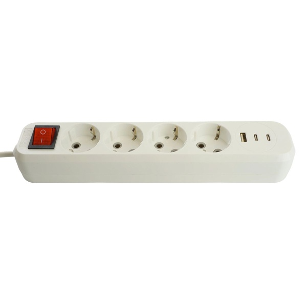 Удлинитель 4-местный с/з с выключ. Stekker HM071-41-05 3x1мм2, 5м, 250В, 16А, 1USB+2C, 2.4A Home, белый 50141