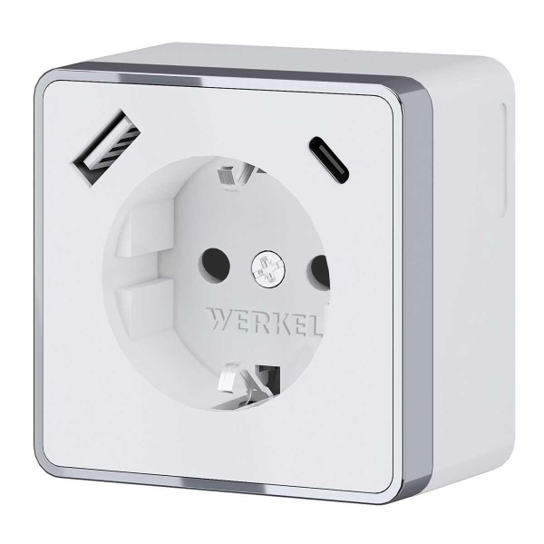 Розетка с заземлением, шторками и USB тип A+C Werkel Gallant белый W5071701 4690389179594
