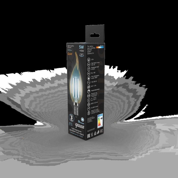 Лампа светодиодная филаментная Gauss E14 5W 4100K золотая 104801805