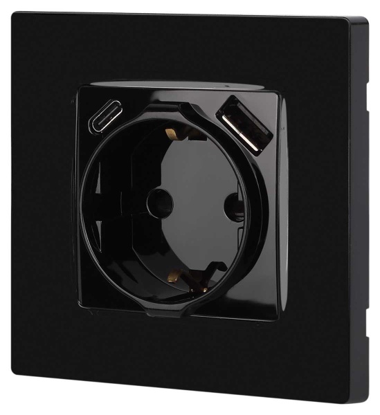 Розетка ЭРА Серия 12 12-4108-06 2P+E 16A-250В со шторками с USB type-A+C 5В-3А чёрный Б0067746
