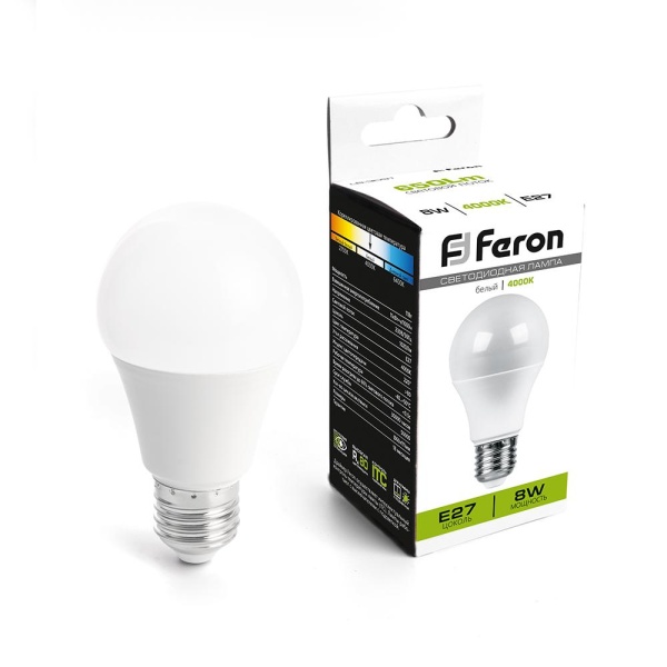 Лампа светодиодная Feron LB-3091 Шар E27 8W 4000K 41372