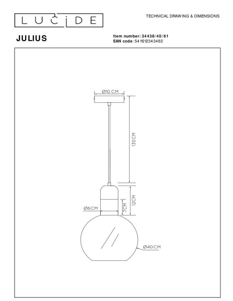 Подвесной светильник Lucide Julius 34438/40/61