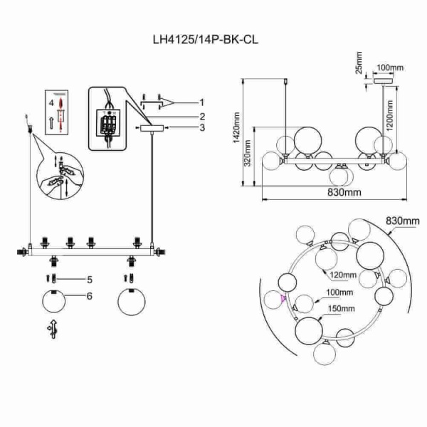 Подвесная люстра Lumien Hall Lovrenc LH4125/14P-BK-CL