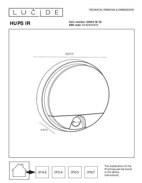 Уличный настенный светодиодный светильник Lucide Hups Ir 22863/10/30