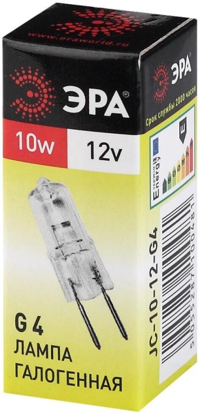 Лампа галогенная ЭРА G4 10W 2700K прозрачная G4-JC-10W-12V C0027367