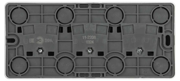 Розетка ЭРА Эксперт 11-2208-03 тройная с заземлением 3х2P+E Schuko IP20 16A-250В ОУ алюминий Б0063010