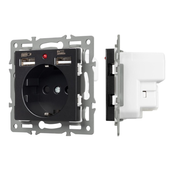 Механизм розетки с USB зарядкой SCT-MUAA-PL-BK (250V, 16A) Arlight 043734