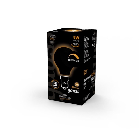 Лампа светодиодная филаментная Gauss E14 9W 3000К матовая 105201109