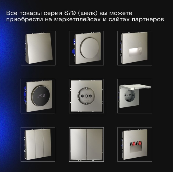 Выключатель с самовозвратом встраиваемый Voltum S70 двухклавишный 10А, (шелк) VLS020604