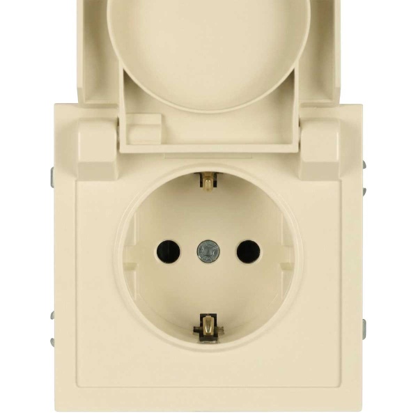 Розетка ЭРА Galaxy 15-2103-02 c заземлением 2P+E Schuko со шторками с крышкой 16А-250В IP20 слоновая кость Б0070661