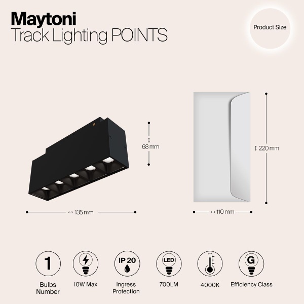Трековый светодиодный светильник для магнитного шинопровода Maytoni Track lamps TR014-2-10W4K-B