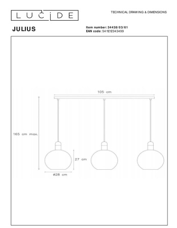 Подвесной светильник Lucide Julius 34438/03/61