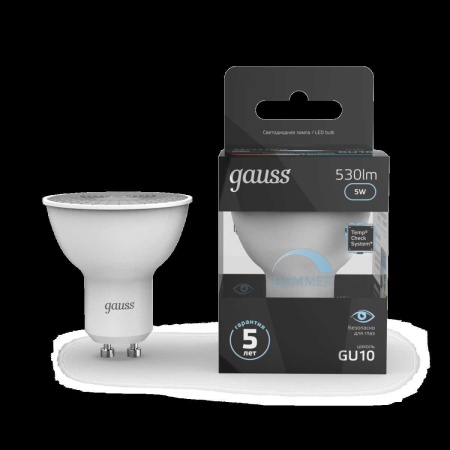 Лампа светодиодная Gauss GU10 5W 4100K матовая 101506205