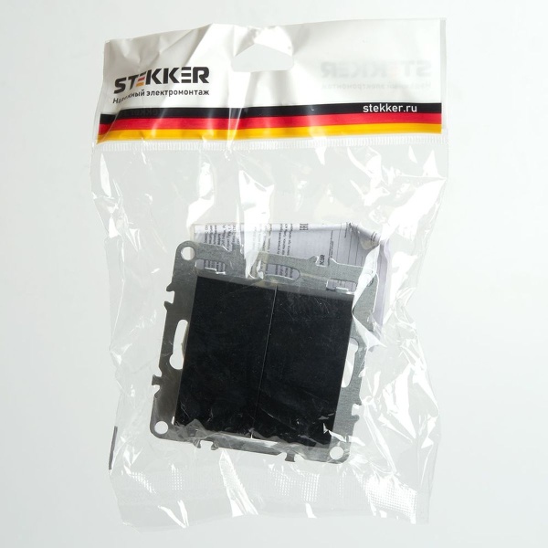 Выключатель двухклавишный Stekker Эрна черный PSW10-9104-03 49149