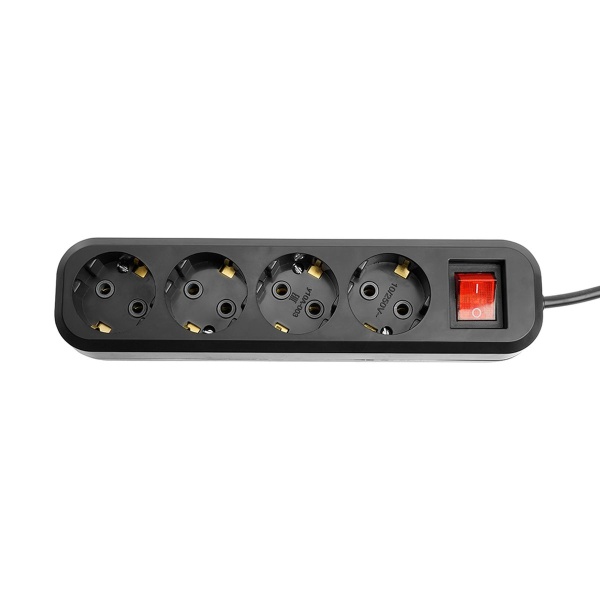 Удлинитель четырехместный с/з с выключателем Stekker HM03-41-05 3x0,75, 5м Home (У10А-003), черный 50426