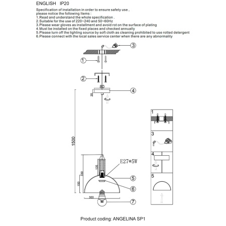 Подвесной светильник Crystal Lux ANGELINA SP1 BRASS