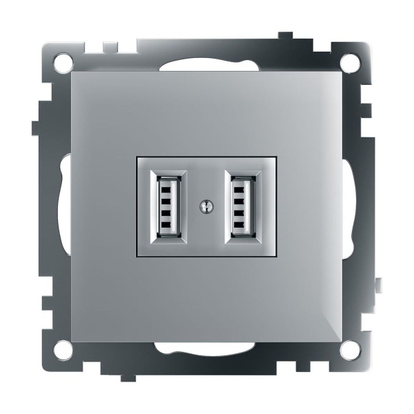 Розетка 2хUSB Stekker Катрин серебро GLS10-7115-03 39588