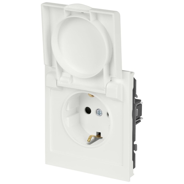 Розетка ЭРА Arktik 16-2103-08 с заземлением 2P+E Schuko со шторками с крышкой 16А-250В белый матовый Б0070441
