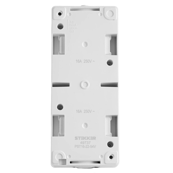 Розетка 2-местная с крышкой с/з STEKKER PST16-22-54V, пластик АВS, 250В, 16А, IP54,  белый/серый 49737