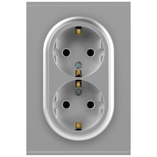 Розетка ЭРА Arktik 16-2105-03 двойная с заземлением 2X2P+E Schuko со шторками 16А-250В алюминий Б0070456