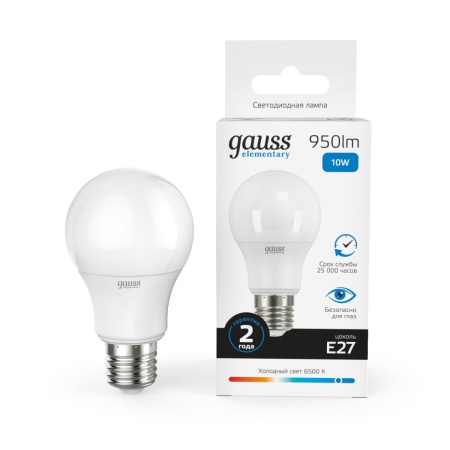 Лампа светодиодная Gauss E27 10W 6500K матовая 23230
