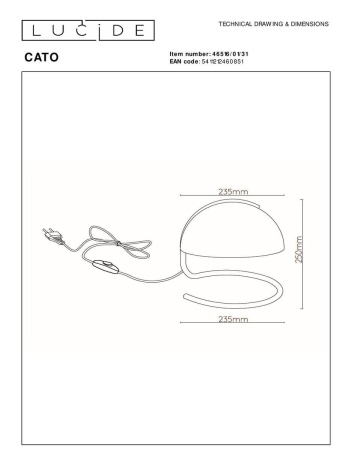 Настольная лампа Lucide Cato 46516/01/31