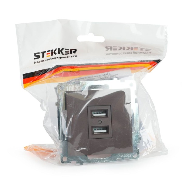 Розетка двухместная USB Stekker Катрин шоколад GLS10-7115-04 49027