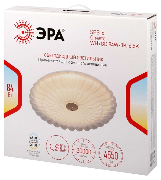 Светильник потолочный светодиодный ЭРА Классик без ДУ SPB-6 Chester 84W-3K-6,5K WH+GD 3000-6500К белый/золото Б0070192