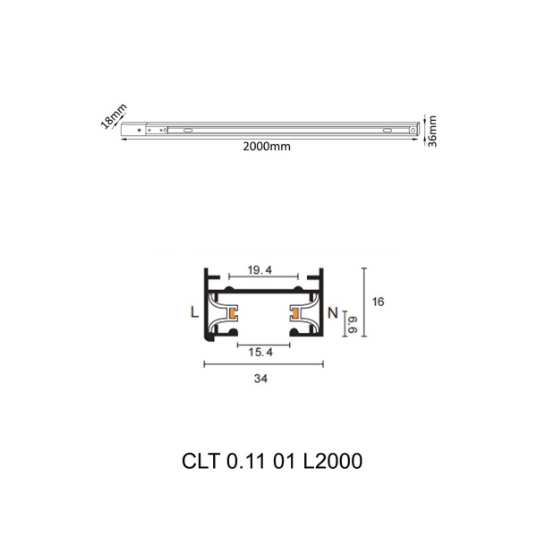 Шинопровод однофазный с питанием и заглушкой Crystal Lux CLT 0.11 01 L2000 WH