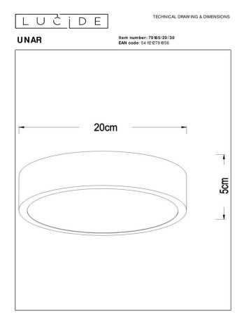 Потолочный светодиодный светильник Lucide Unar 79185/20/30