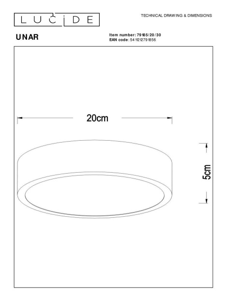 Потолочный светодиодный светильник Lucide Unar 79185/20/30