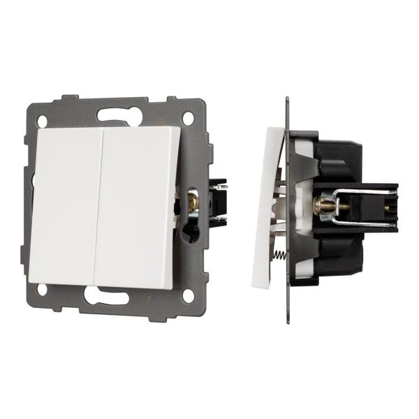 Механизм выключателя двухклавишный самовозвратный SWT-MKR2-PL-WH-V (250V, 10A) Arlight 049883