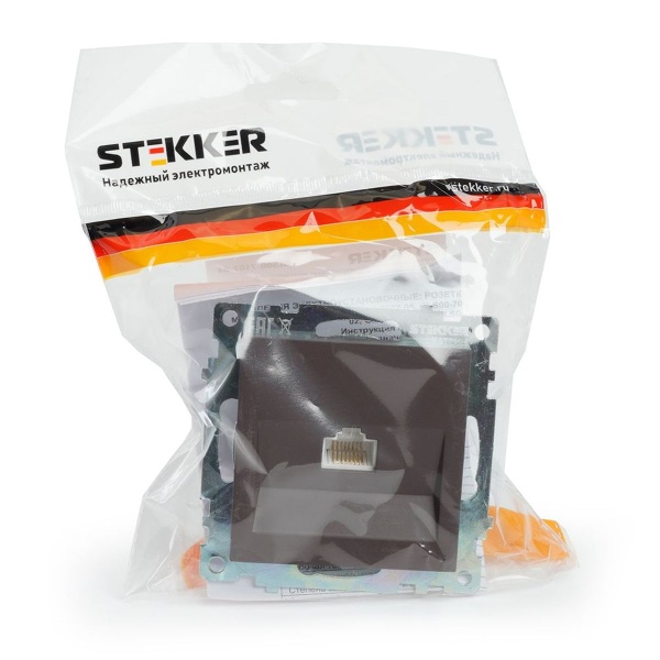 Розетка компьютерная RJ-45 Stekker Катрин шоколад GLS00-7107-04 49023