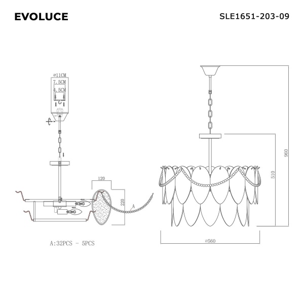 Подвесная люстра Evoluce Roomi SLE1651-203-09