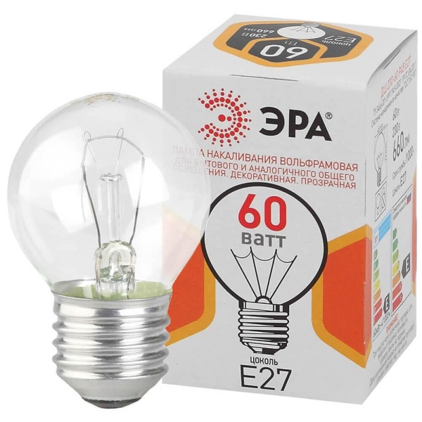 Лампа накаливания ЭРА E27 60W прозрачная ДШ 60-230-E27-CL Б0039139