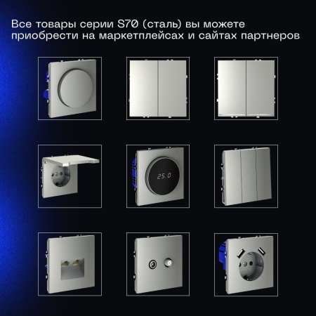 Проходной переключатель встраиваемый Voltum S70 одноклавишный 10А, (сталь) VLS010305