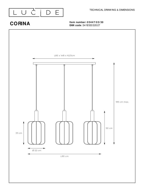Подвесной светильник Lucide Corina 03447/03/30