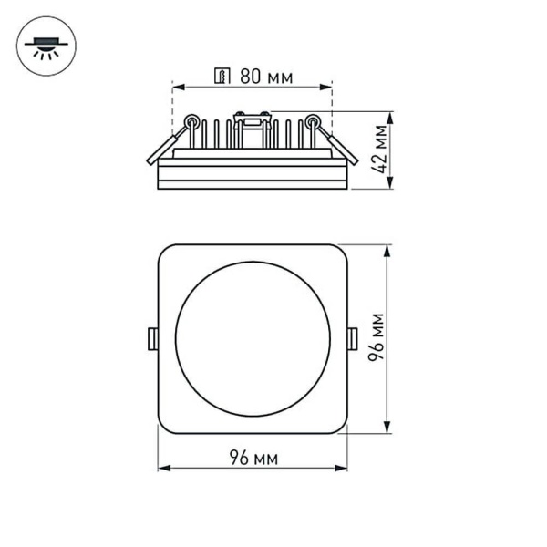 Встраиваемый светодиодный светильник Arlight LTD-96x96SOL-BK-10W Warm White 022556