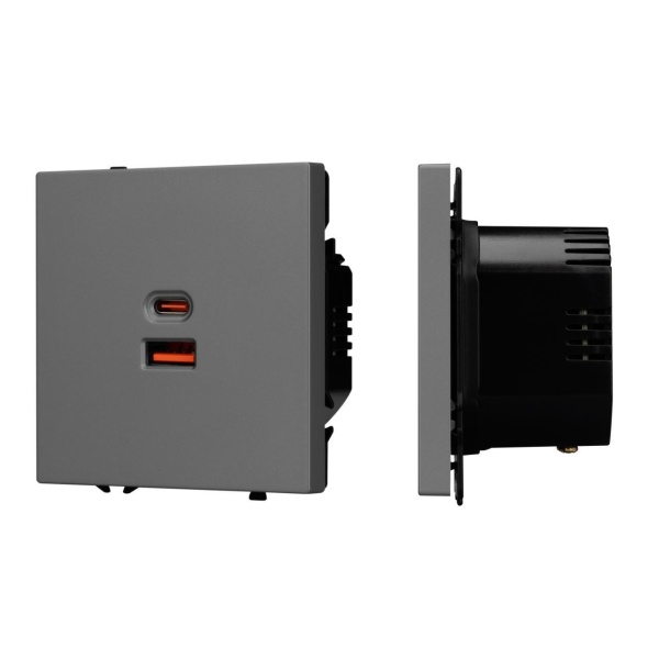 Механизм розетки с быстрой USB зарядкой SCT-NOBE-MUAC-SFPL-FC-GR (65W, QC3) Arlight 054319