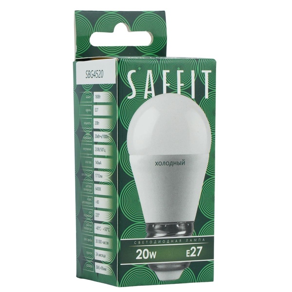 Лампа светодиодная Saffit E27 20W 6400K матовая SBG4520 55278